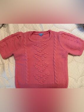 Draper James Pink Cable-Knit Crewneck Sweater with Heart Detail